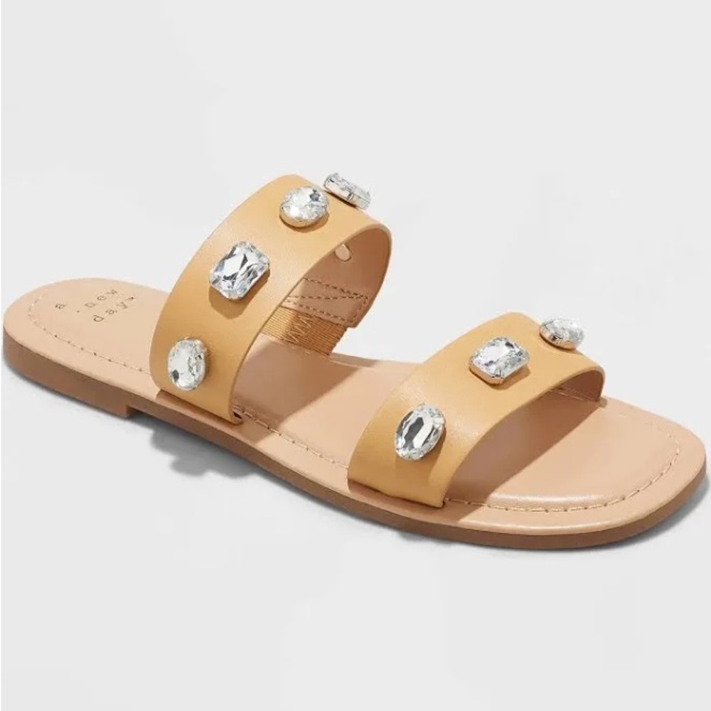 Tan Sandals with Gem Accents